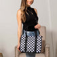 Aili's Corner Dallas Checkered Nylon Tote Bag with PU Leather Handles & Removable Crossbody Strap | Almond Check, Black/White Check