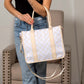Aili's Corner Dallas Checkered Nylon Tote Bag with PU Leather Handles & Removable Crossbody Strap | Almond Check, Black/White Check