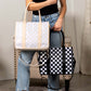 Aili's Corner Dallas Checkered Nylon Tote Bag with PU Leather Handles & Removable Crossbody Strap | Almond Check, Black/White Check
