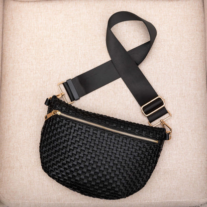 Woven Vegan Leather Poly Cotton Lined Gold Hardware Vivienne Crossbody Sling Bag | 11.5" x 8"