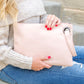 Soft Vegan PU Leather 100% Polyester Lined Grommet Detail Oversized Wristlet Clutch | 12" x 8"