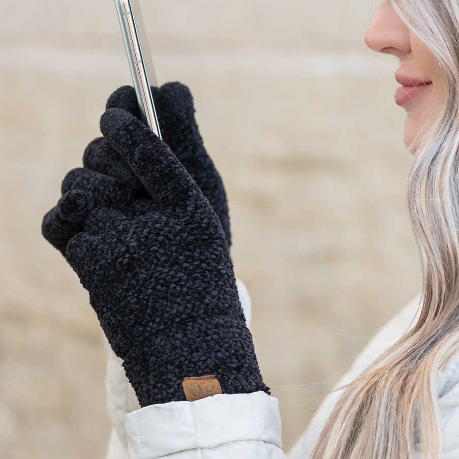 C.C® 100% Buttery Soft Chenille Polyester Touchscreen Compatible Gloves | One Size Teen–Adult