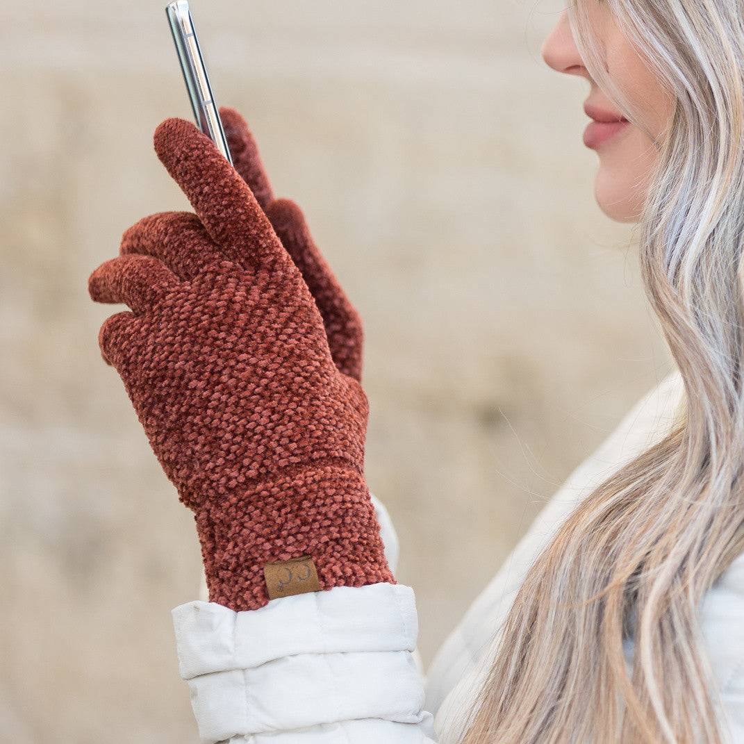 C.C® 100% Buttery Soft Chenille Polyester Touchscreen Compatible Gloves | One Size Teen–Adult