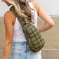 Skyler Quilted Puffer Nylon Sling Bag with Double D-Ring Clasps