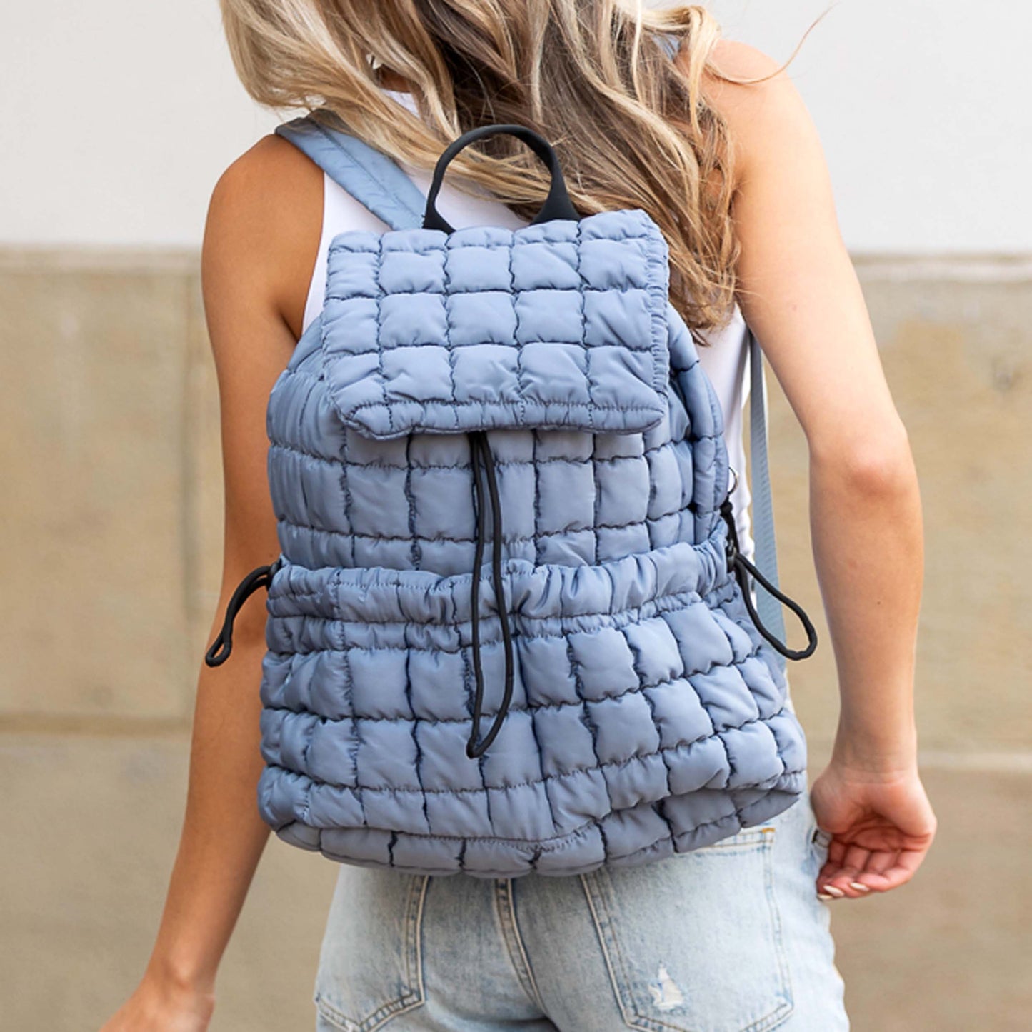 Stevie Quilted Puffer Easy-Wipe Nylon Backpack with Front Compartment & Multiple Pockets | Black, Citrine, Ivory, Mauve, Pebble, Slate Blue