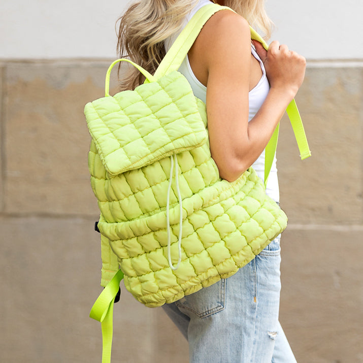 Stevie Quilted Puffer Easy-Wipe Nylon Backpack with Front Compartment & Multiple Pockets | Black, Citrine, Ivory, Mauve, Pebble, Slate Blue
