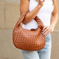 Paige Butter-Soft Woven Vegan PU Leather Handbag with Interior Divider & Multiple Pockets | Bone, Black, Cognac
