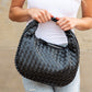 Paige Butter-Soft Woven Vegan PU Leather Handbag with Interior Divider & Multiple Pockets | Bone, Black, Cognac