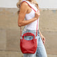Drew Soft Pebbled Vegan Leather Mini Bucket Crossbody Tote with Removable Mini Pouch | Black, Bone, Red