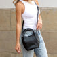 Drew Soft Pebbled Vegan Leather Mini Bucket Crossbody Tote with Removable Mini Pouch | Black, Bone, Red