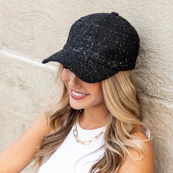 Cotton Polyester Tweed Sequin Sparkle Boyfriend Ball Cap | One Size