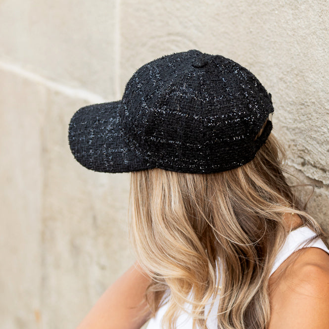 Cotton Polyester Tweed Sequin Sparkle Boyfriend Ball Cap | One Size