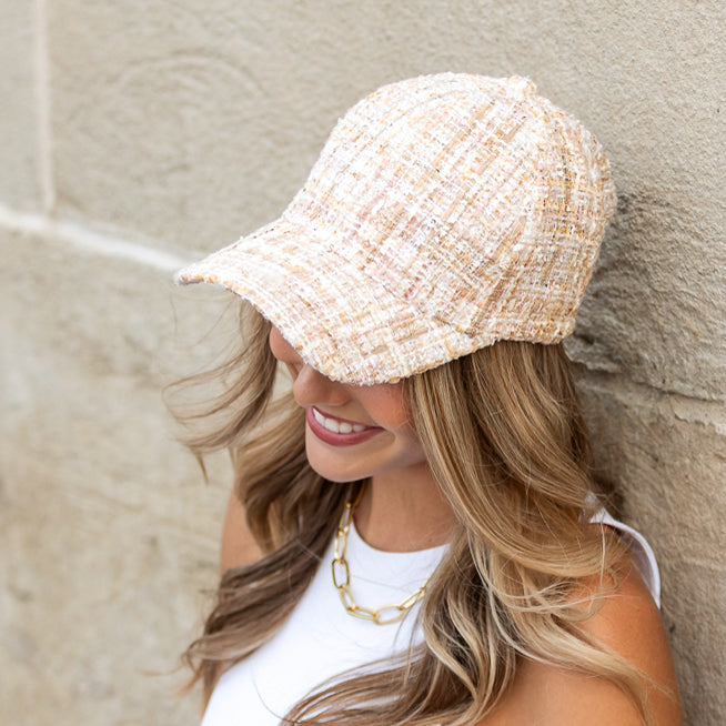 Cotton Polyester Tweed Sequin Sparkle Boyfriend Ball Cap | One Size