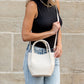 Drew Soft Pebbled Vegan Leather Mini Bucket Crossbody Tote with Removable Mini Pouch | Black, Bone, Red