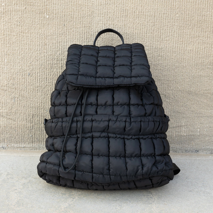Stevie Quilted Puffer Easy-Wipe Nylon Backpack with Front Compartment & Multiple Pockets | Black, Citrine, Ivory, Mauve, Pebble, Slate Blue