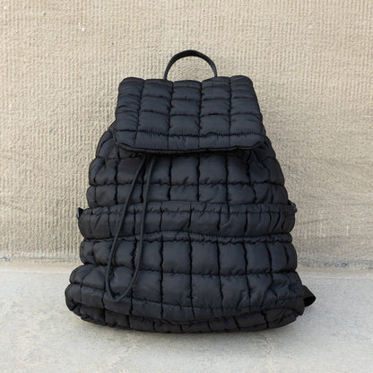 Stevie Quilted Puffer Easy-Wipe Nylon Backpack with Front Compartment & Multiple Pockets | Black, Citrine, Ivory, Mauve, Pebble, Slate Blue
