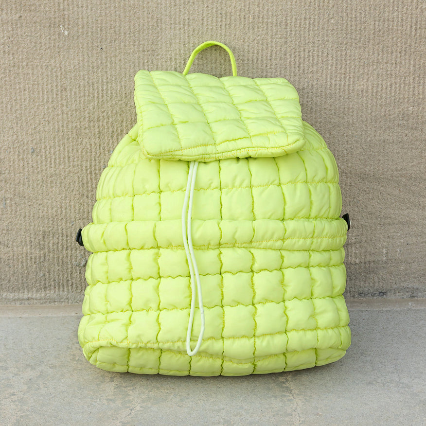 Stevie Quilted Puffer Easy-Wipe Nylon Backpack with Front Compartment & Multiple Pockets | Black, Citrine, Ivory, Mauve, Pebble, Slate Blue