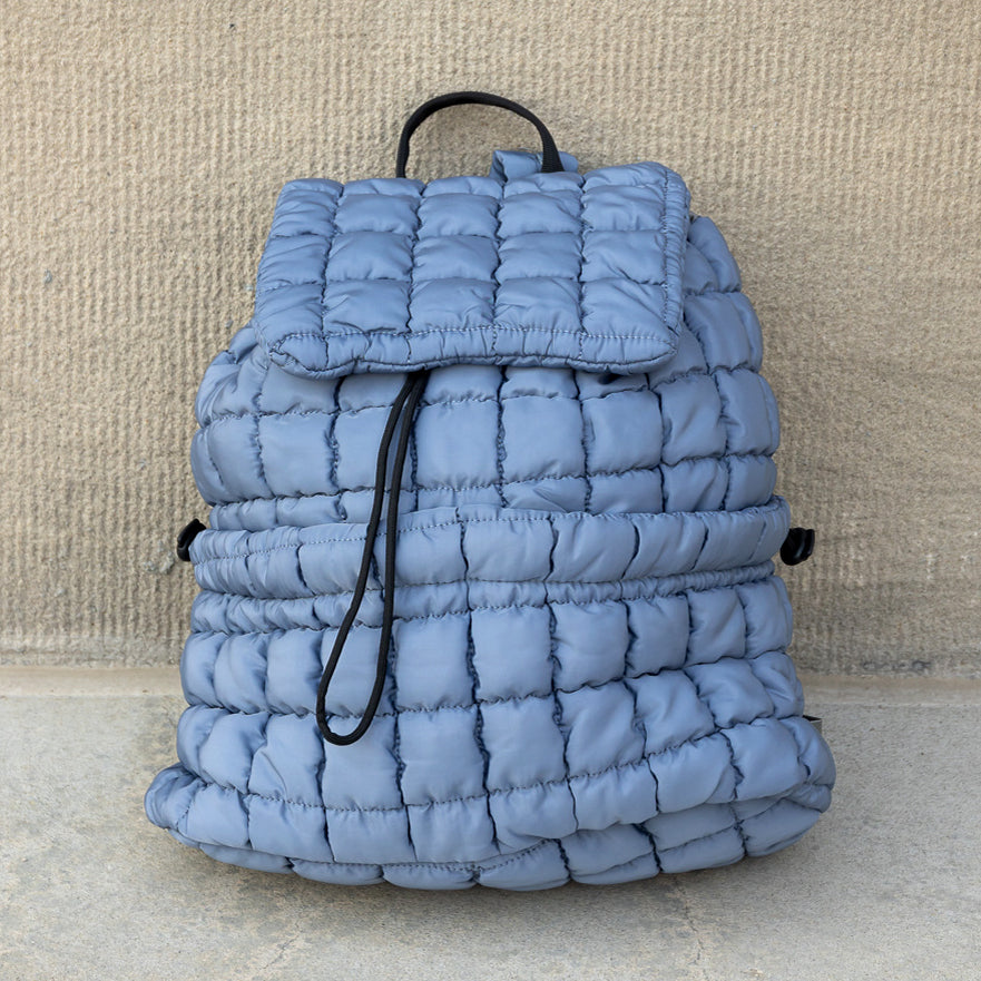 Stevie Quilted Puffer Easy-Wipe Nylon Backpack with Front Compartment & Multiple Pockets | Black, Citrine, Ivory, Mauve, Pebble, Slate Blue