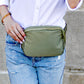 Roam Easy Wipe Nylon Padded 2L Sling Crossbody Belt Bag with Gold Hardware