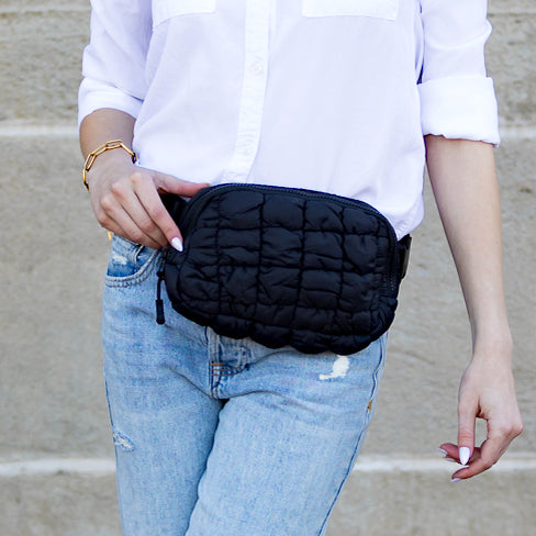 Anya Quilted Nylon Puffer Sling Crossbody Fanny Bag