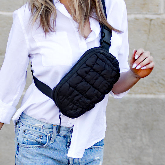 Anya Quilted Nylon Puffer Sling Crossbody Fanny Bag
