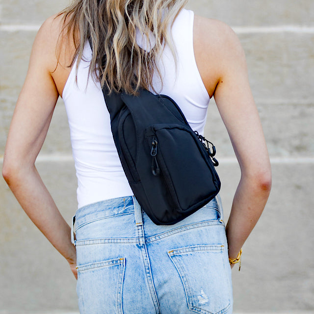 Pippa Easy-Wipe Nylon Reversible Sling Bag with Double D-Ring Clips