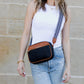 Everly Soft PU Vegan Leather Camera Crossbody Bag with Guitar Strap & Multiple Pockets | Black, Black/Cognac, Cognac, White/Cognac