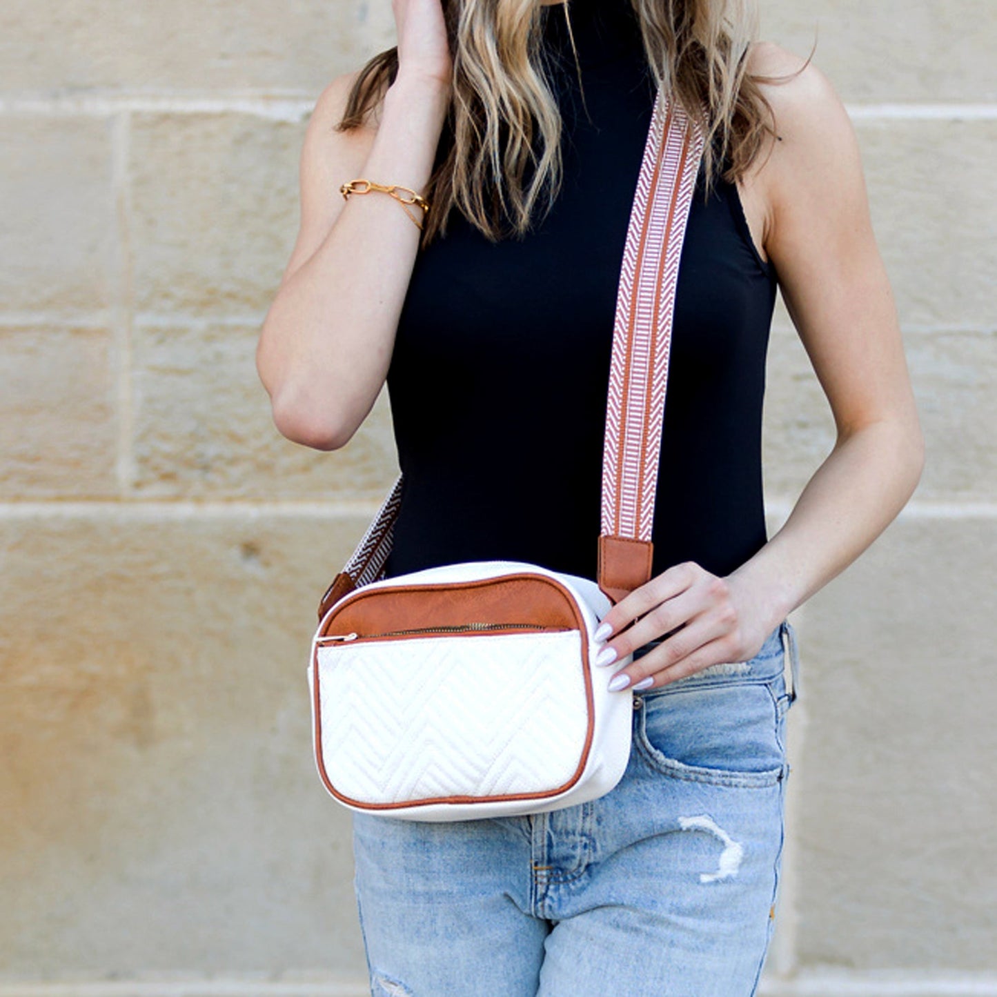 Everly Soft PU Vegan Leather Camera Crossbody Bag with Guitar Strap & Multiple Pockets | Black, Black/Cognac, Cognac, White/Cognac