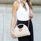 Stella Woven Straw & Vegan Leather Top Handle Crossbody Bag
