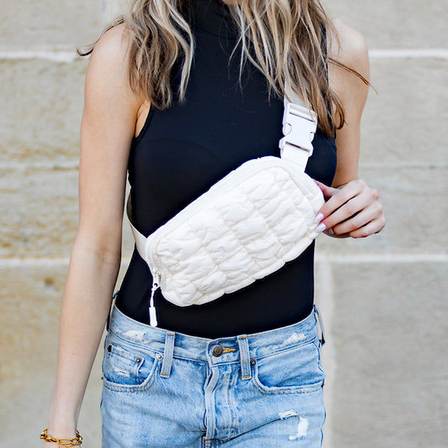 Anya Quilted Nylon Puffer Sling Crossbody Fanny Bag