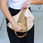 Dahlia Woven Straw Shoulder Bag with Vegan Leather Strap & Magnetic Clasp | Black Multi, Khaki, Khaki Multi, Straw