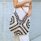 Dahlia Woven Straw Shoulder Bag with Vegan Leather Strap & Magnetic Clasp | Black Multi, Khaki, Khaki Multi, Straw