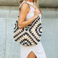 Dahlia Woven Straw Shoulder Bag with Vegan Leather Strap & Magnetic Clasp | Black Multi, Khaki, Khaki Multi, Straw