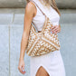 Dahlia Woven Straw Shoulder Bag with Vegan Leather Strap & Magnetic Clasp | Black Multi, Khaki, Khaki Multi, Straw