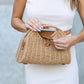 Stella Woven Straw & Vegan Leather Top Handle Crossbody Bag