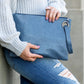 Soft Vegan PU Leather 100% Polyester Lined Grommet Detail Oversized Wristlet Clutch | 12" x 8"