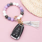 Luxe Silicone Bead Leopard Accent Monochromatic Stretchy Key Ring Bracelet with Suede Tassel | 4"