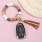 Luxe Silicone Bead Leopard Accent Monochromatic Stretchy Key Ring Bracelet with Suede Tassel | 4"