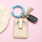 Luxe Silicone Bead Geo Wood Accent Gold Hardware Button Snap Key Ring Wallet Bracelet with Tassel | 4" x 3"