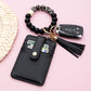 Luxe Silicone Bead Geo Wood Accent Gold Hardware Button Snap Key Ring Wallet Bracelet with Tassel | 4" x 3"