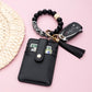 Luxe Silicone Bead Geo Wood Accent Gold Hardware Button Snap Key Ring Wallet Bracelet with Tassel | 4" x 3"