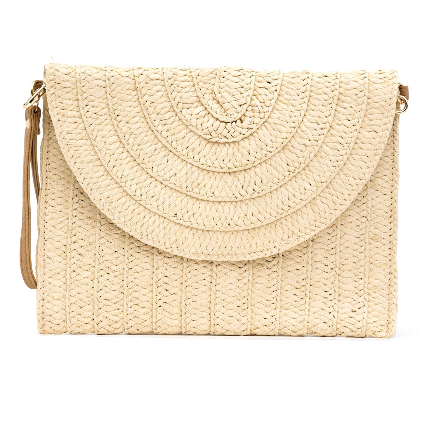 Woven Straw Exterior 30% Cotton 70% Polyester Lined Fold-Over Convertible Wristlet Crossbody Clutch | 8" x 11"