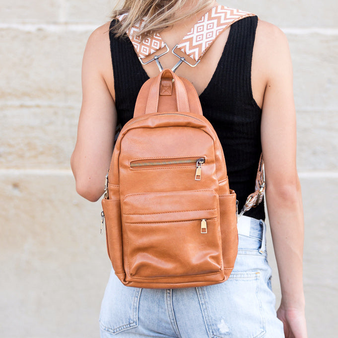 Alba Vegan PU Leather Convertible Backpack Sling Bag with Guitar Straps