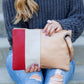 Soft Vegan PU Leather 100% Polyester Lined Color Block Grommet Wristlet Clutch | 12" x 8"