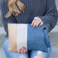 Soft Vegan PU Leather 100% Polyester Lined Color Block Grommet Wristlet Clutch | 12" x 8"