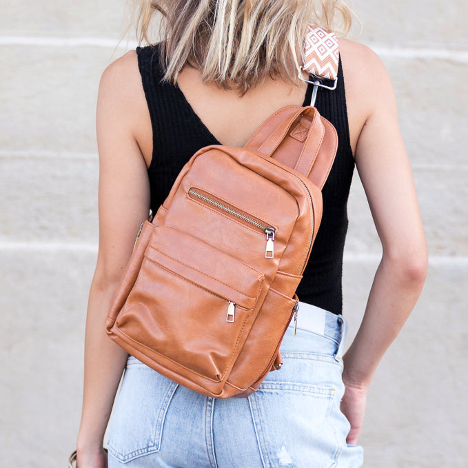 Alba Vegan PU Leather Convertible Backpack Sling Bag with Guitar Straps