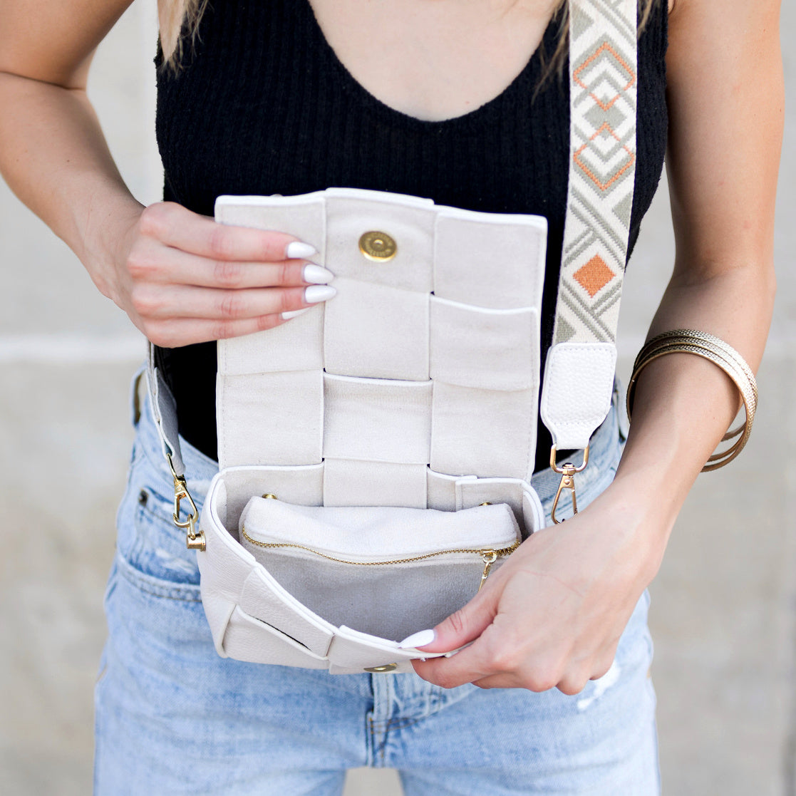 Margot Genuine Leather Cross Weave Fold-Over Crossbody Bag with Suede Pouch