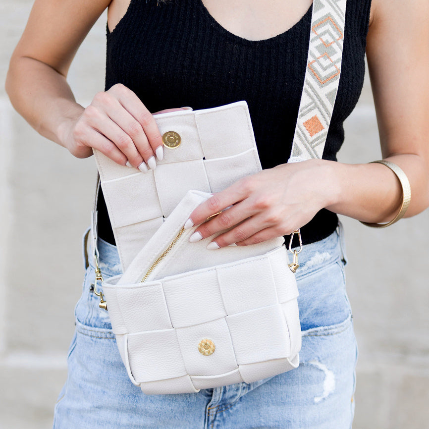 Margot Genuine Leather Cross Weave Fold-Over Crossbody Bag with Suede Pouch