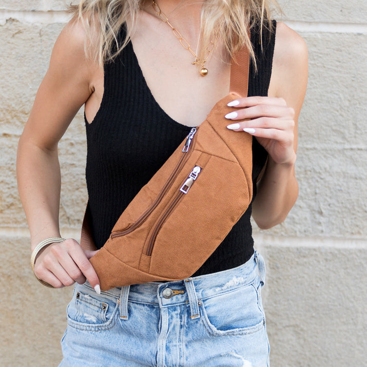 Amari Corduroy & Easy-Wipe Nylon Sling Crossbody Belt Bag