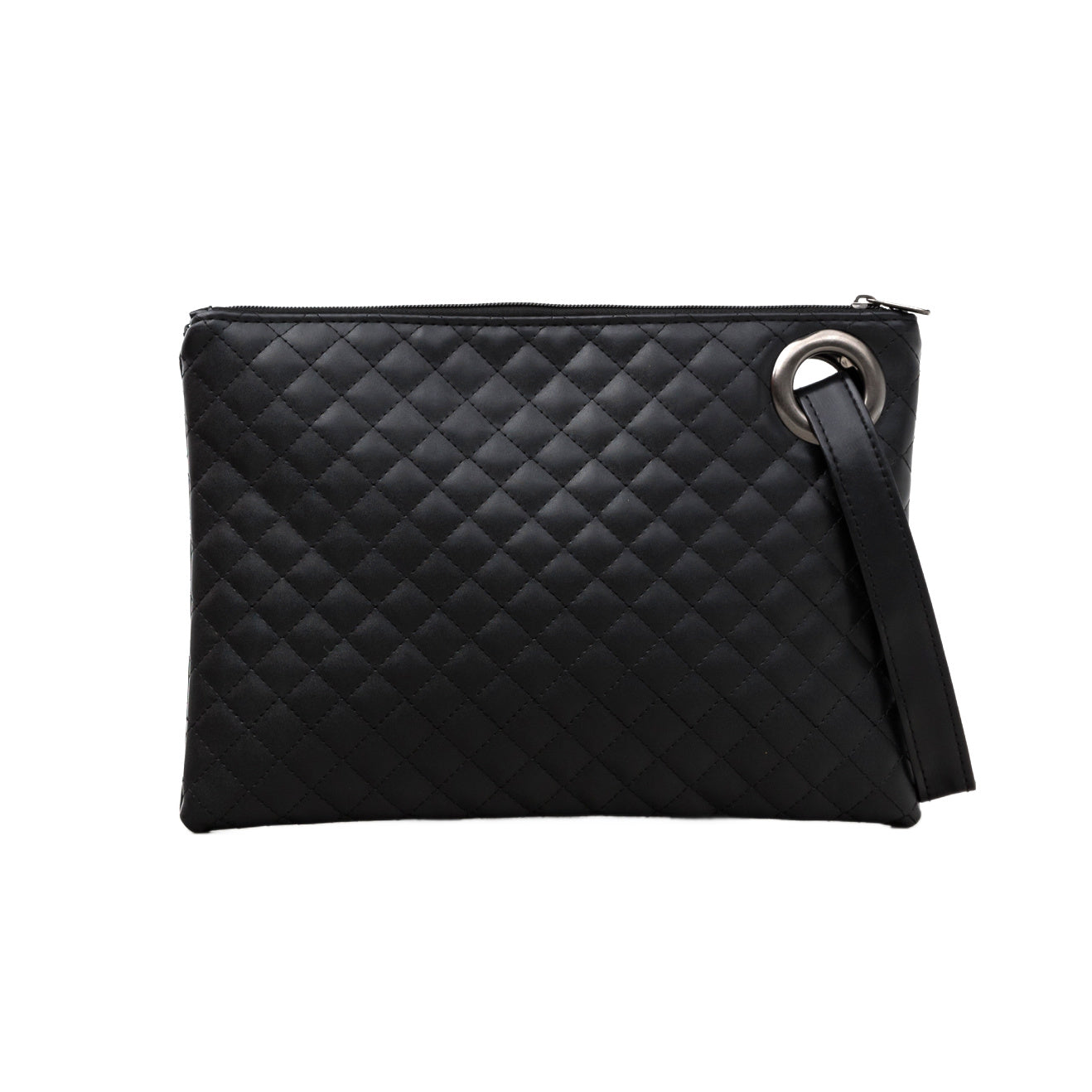 Quilted Vegan Leather Herringbone Lined Wristlet Clutch Bag